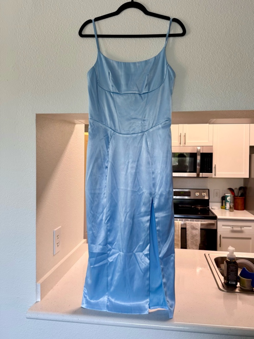 Light Blue Satin Midi Dress